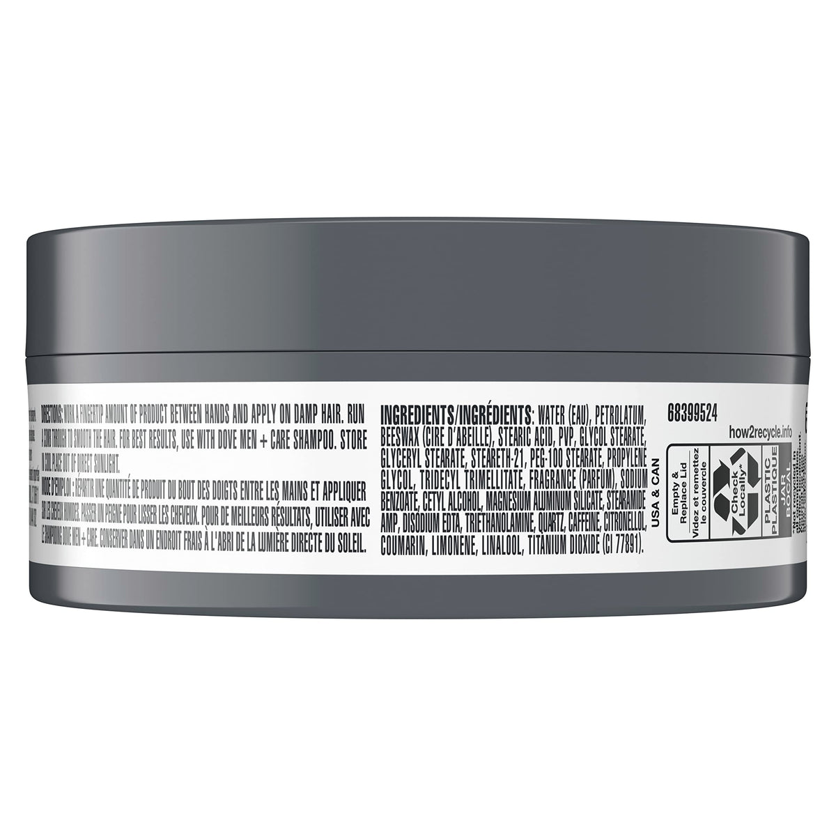 DOVE MEN + CARE Hair Styling Paste 1.75oz jar side view