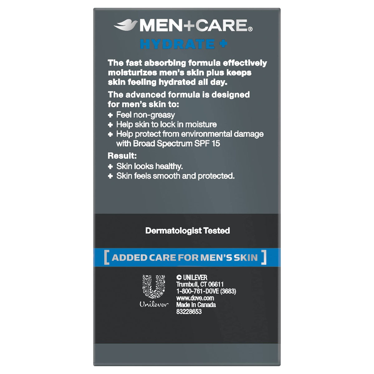 DOVE MEN + CARE Hydrate+ Face Lotion SPF 15 side view