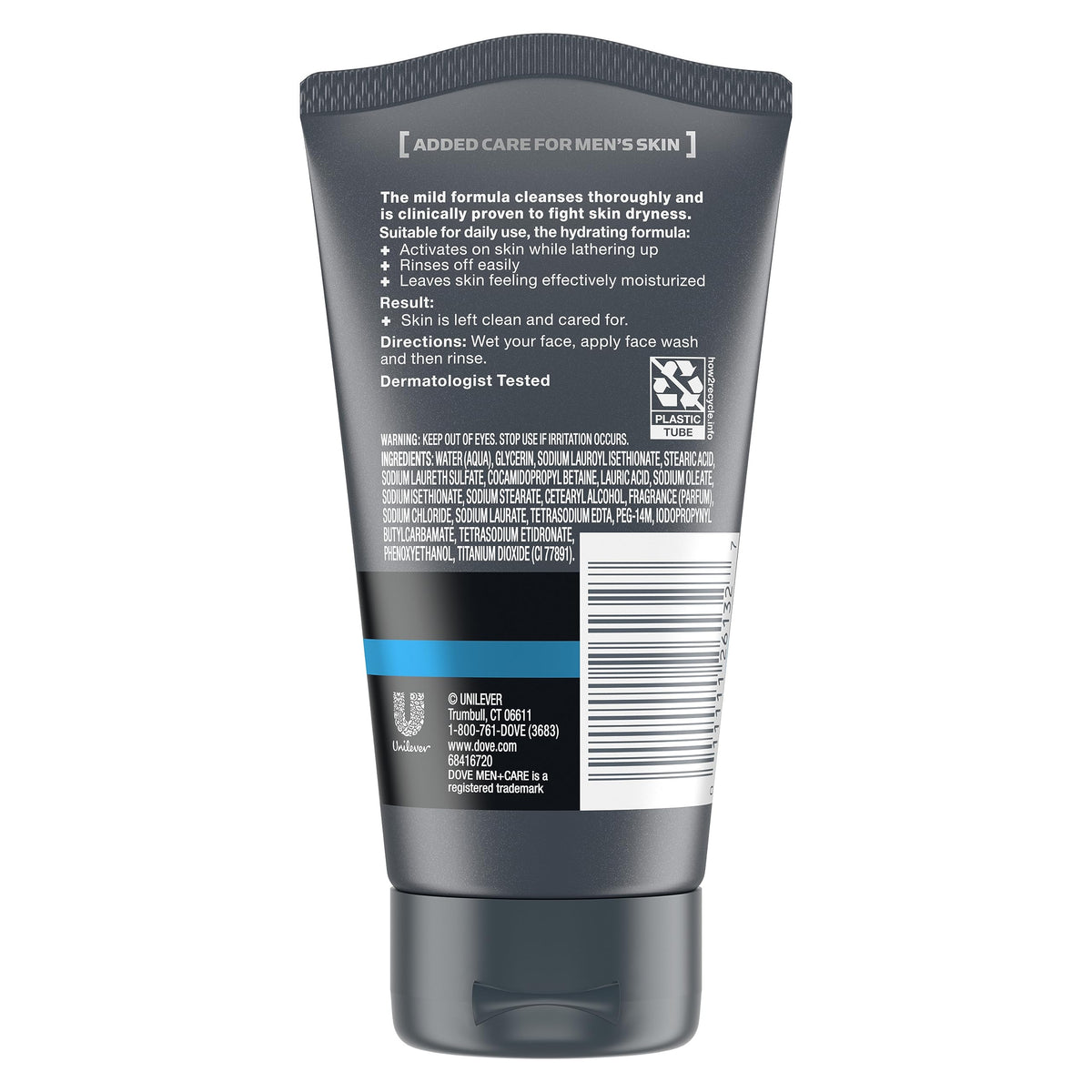 DOVE MEN + CARE Hydrate Plus Face Wash 5 oz back view