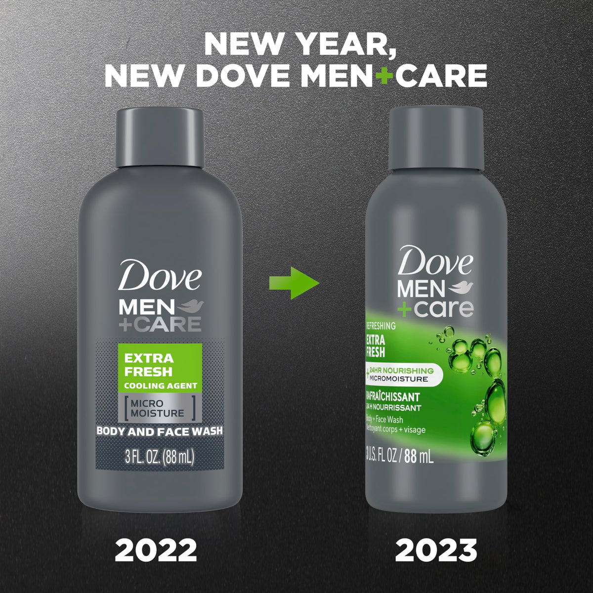 DOVE MEN + CARE Refreshing Extra Fresh Body Wash back view with ingredient list