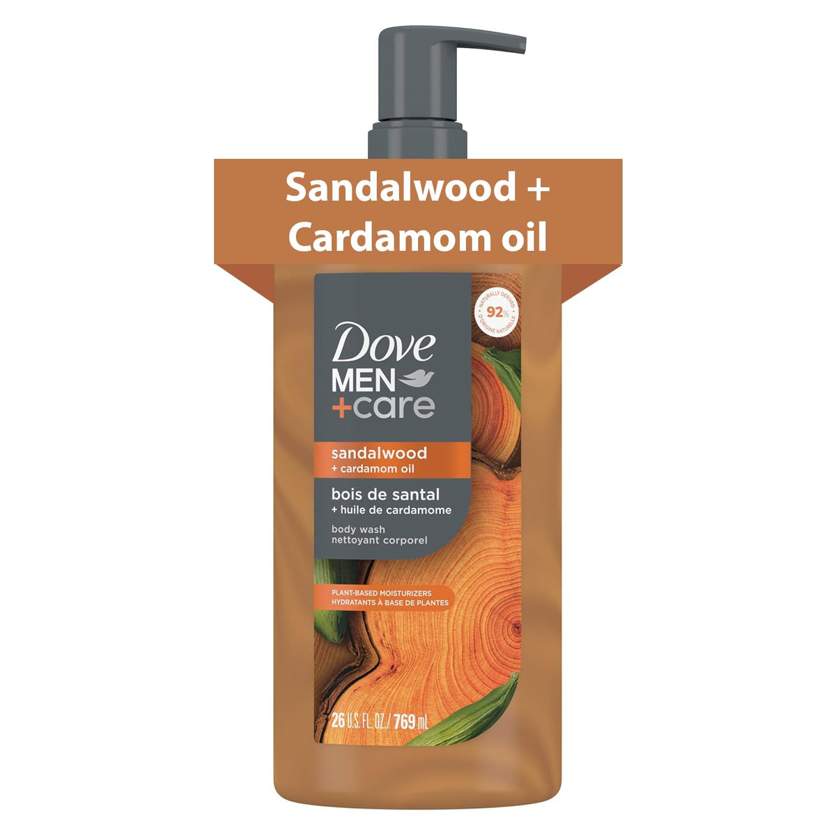 DOVE MEN + CARE Sandalwood + Cardamom Oil Body Wash front view