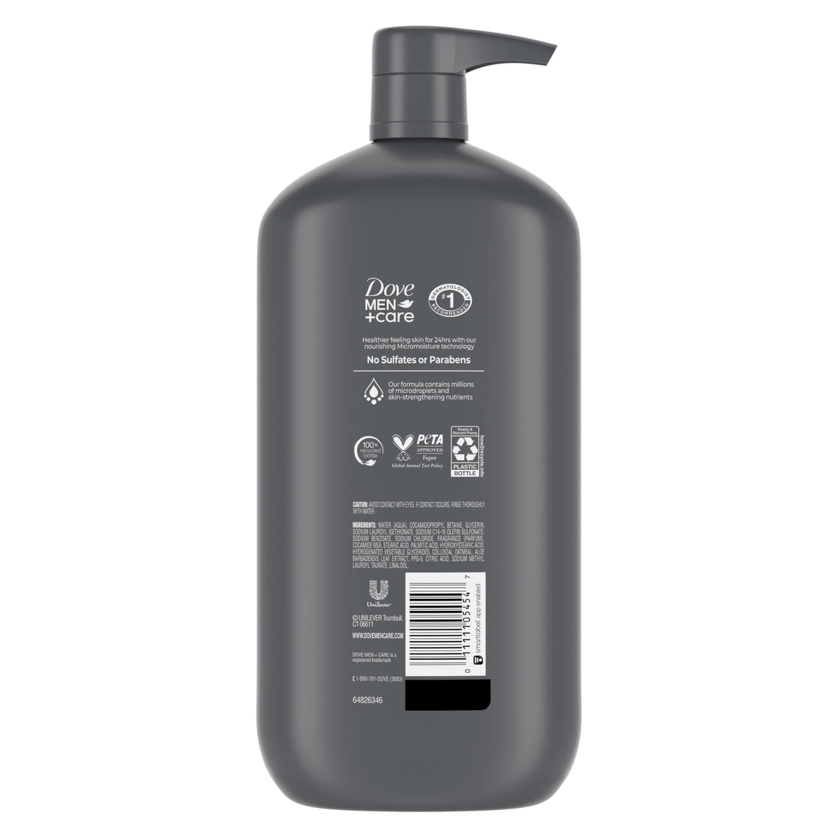DOVE MEN + CARE Sensitive Skin Body Wash bottle with oatmeal and aloe