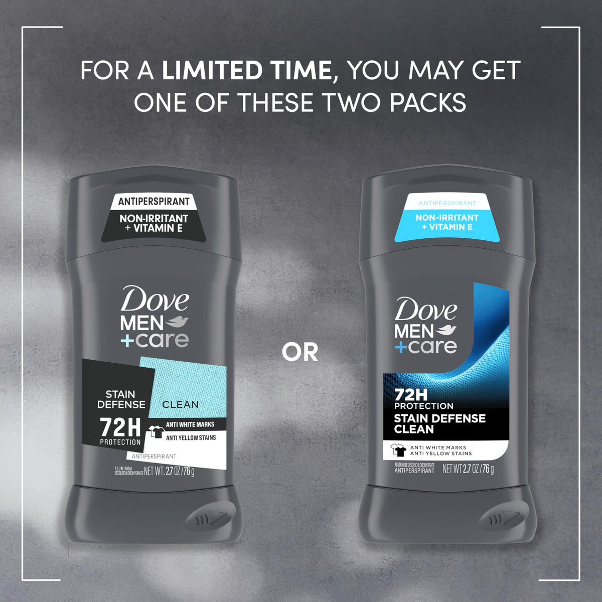 DOVE MEN + CARE Stain Defense Clean Antiperspirant Deodorant Stick side view