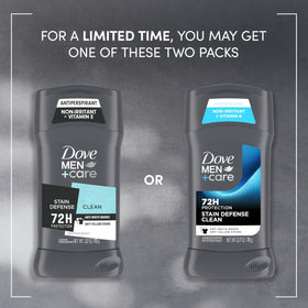 DOVE MEN + CARE Stain Defense Clean Antiperspirant Deodorant Stick side view