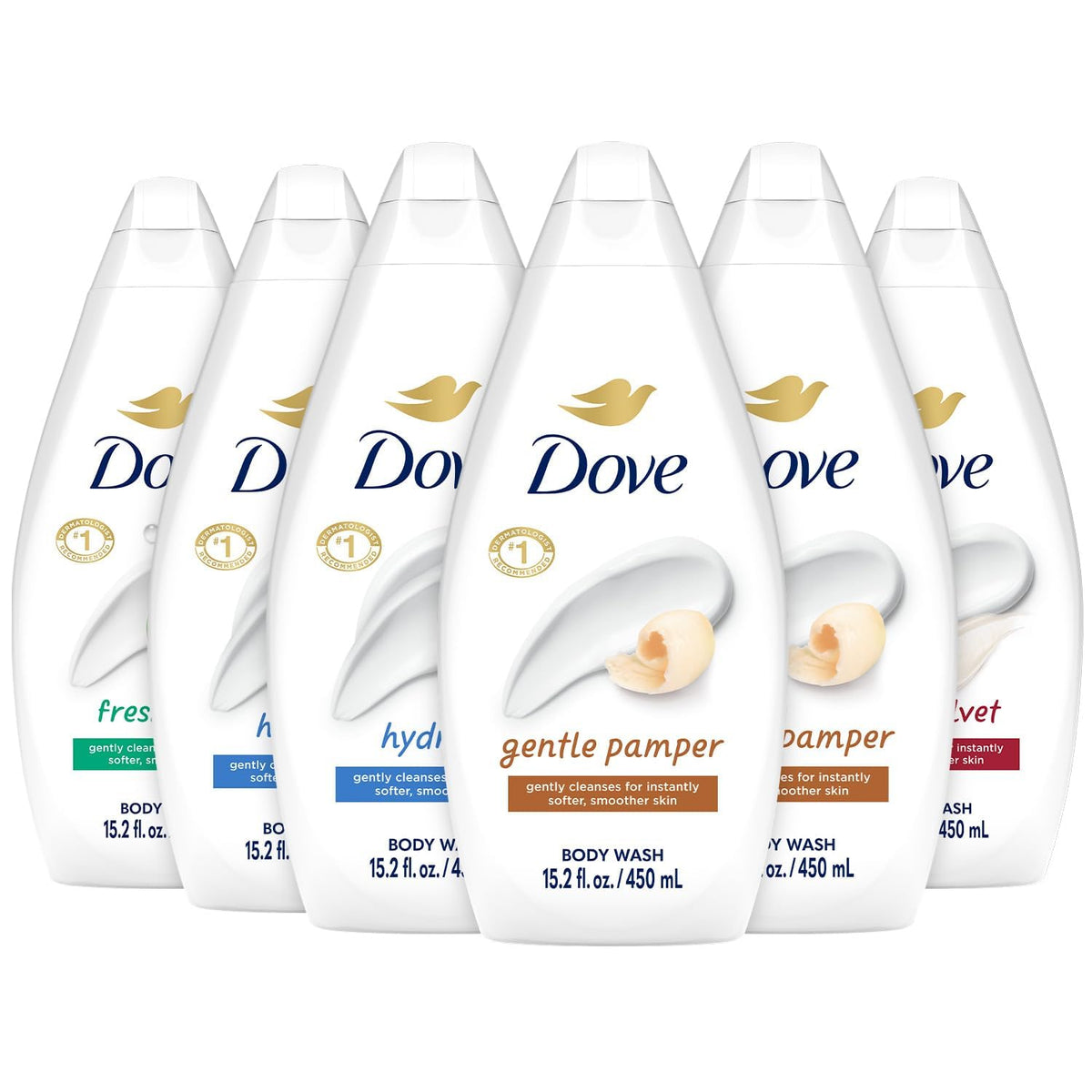 Dove Moisturizing Body Wash Variety 6-Pack with squeeze bottles