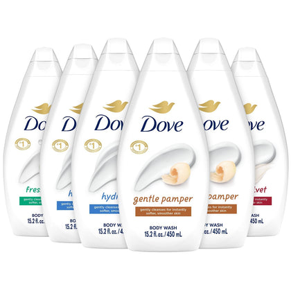 Dove Moisturizing Body Wash Variety 6-Pack with squeeze bottles