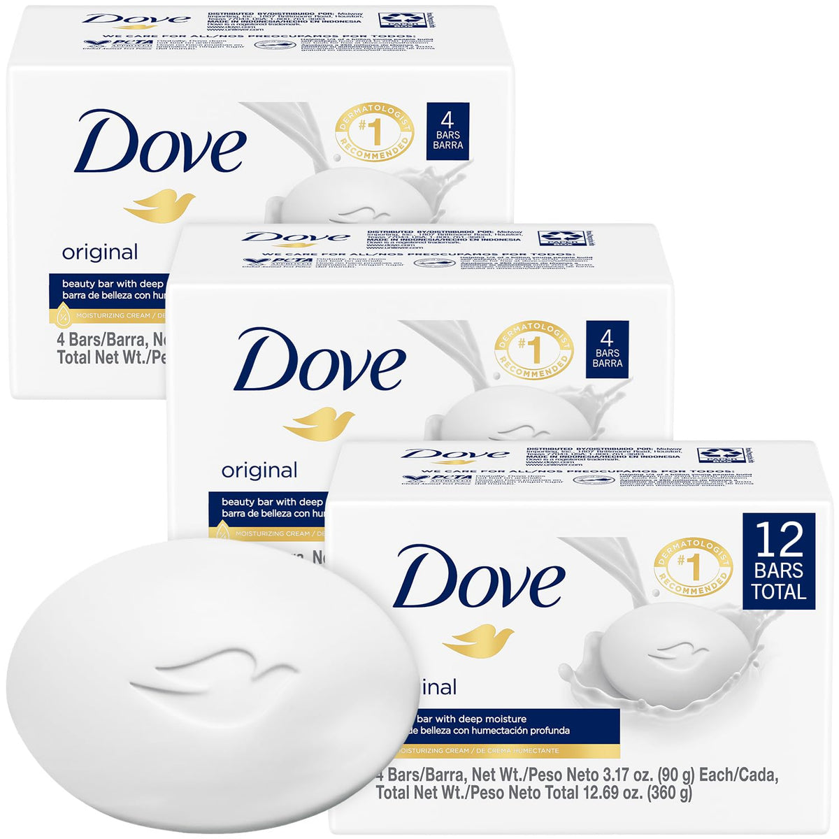 Dove Original Beauty Bar 3-Pack front view with soap bars