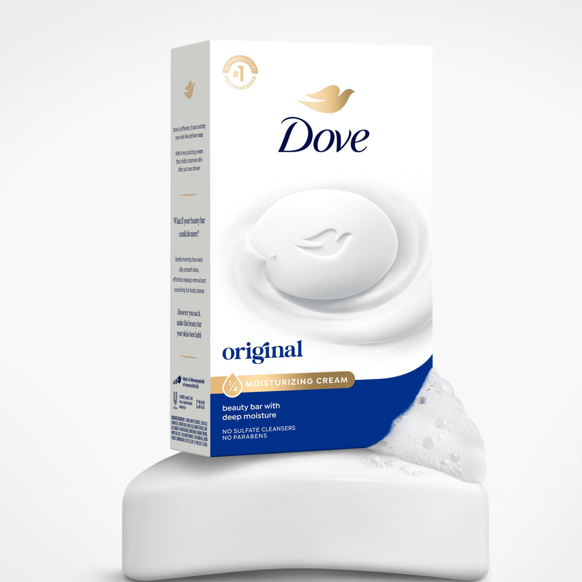 Dove Original Beauty Bar Soap displayed with flowers