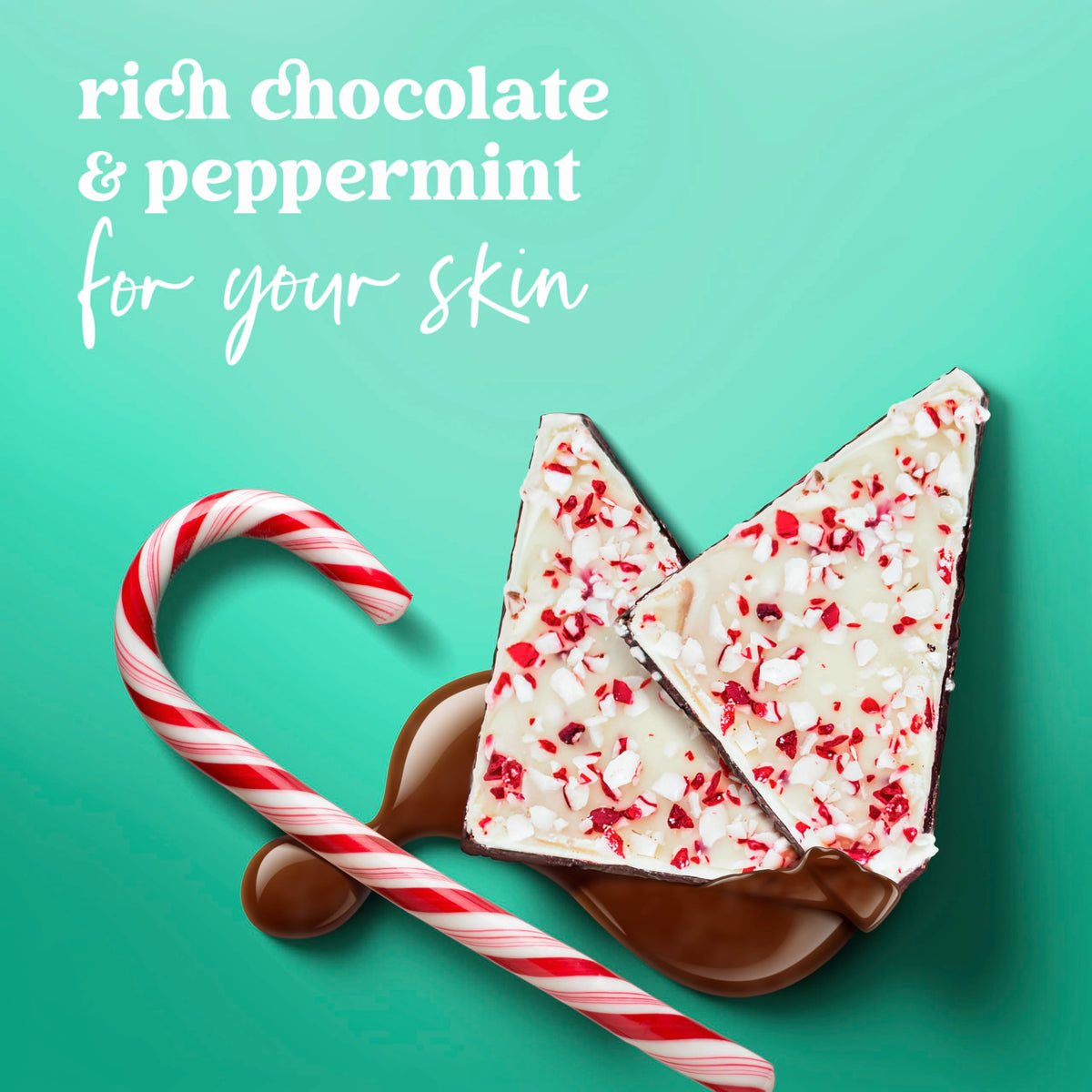 Dove Peppermint Bark Body Wash in a festive bathroom setting