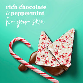 Dove Peppermint Bark Body Wash in a festive bathroom setting