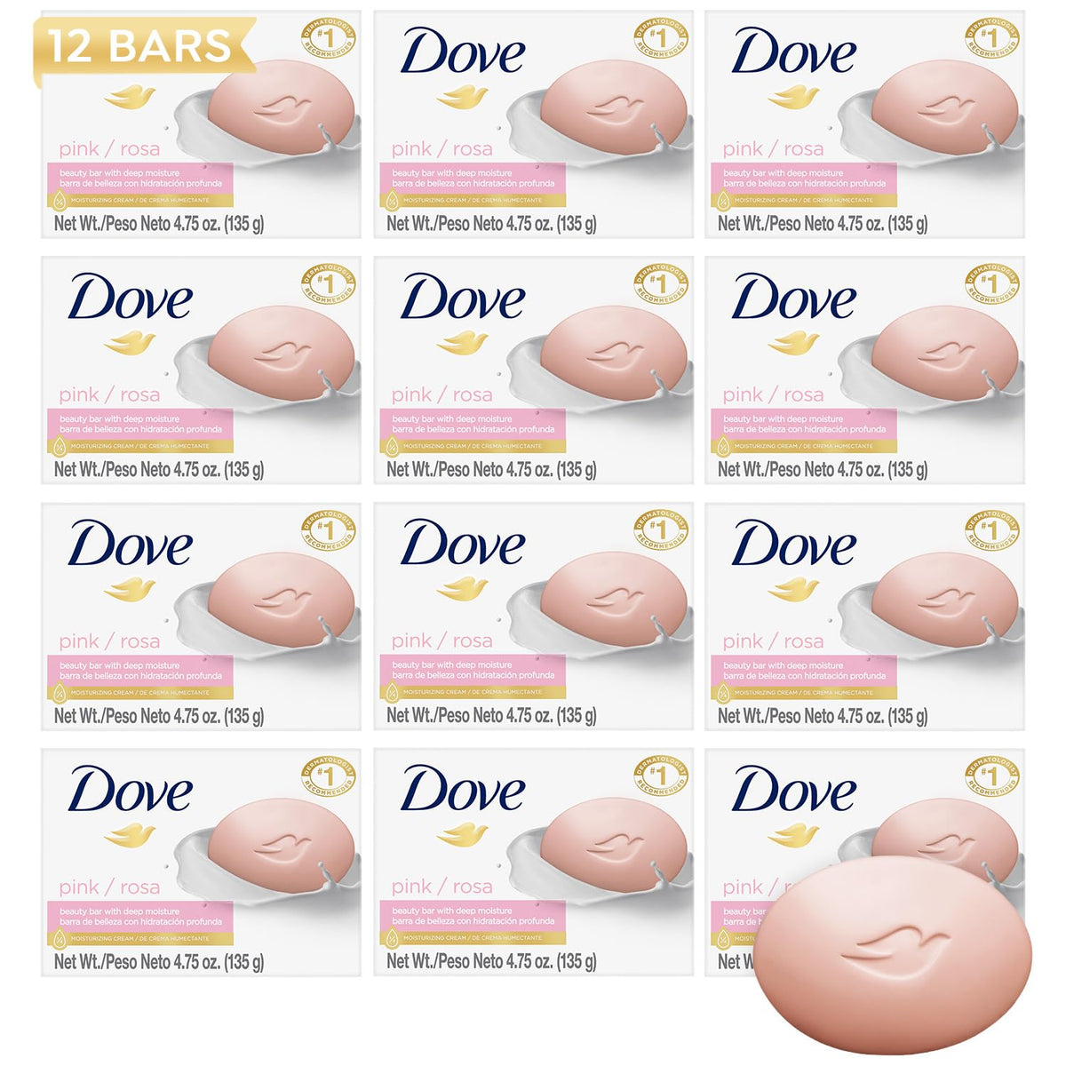 Dove Pink Beauty Bar 12-Pack front view with floral design