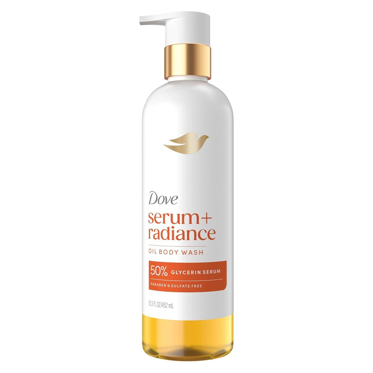 Dove Radiance Shower Oil Body Wash front view with pump