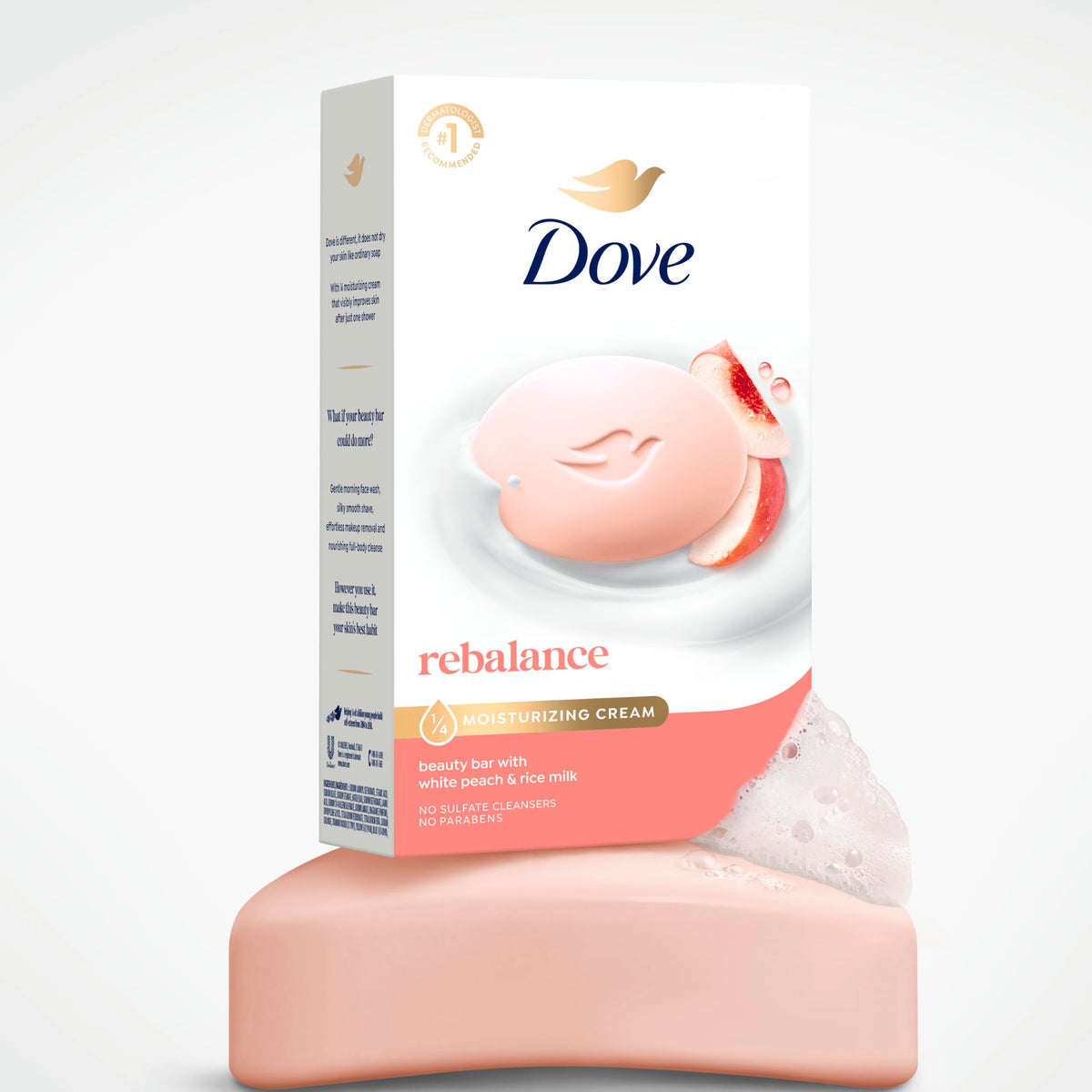 Dove Rebalancing Beauty Bar displaying its smooth finish on skin