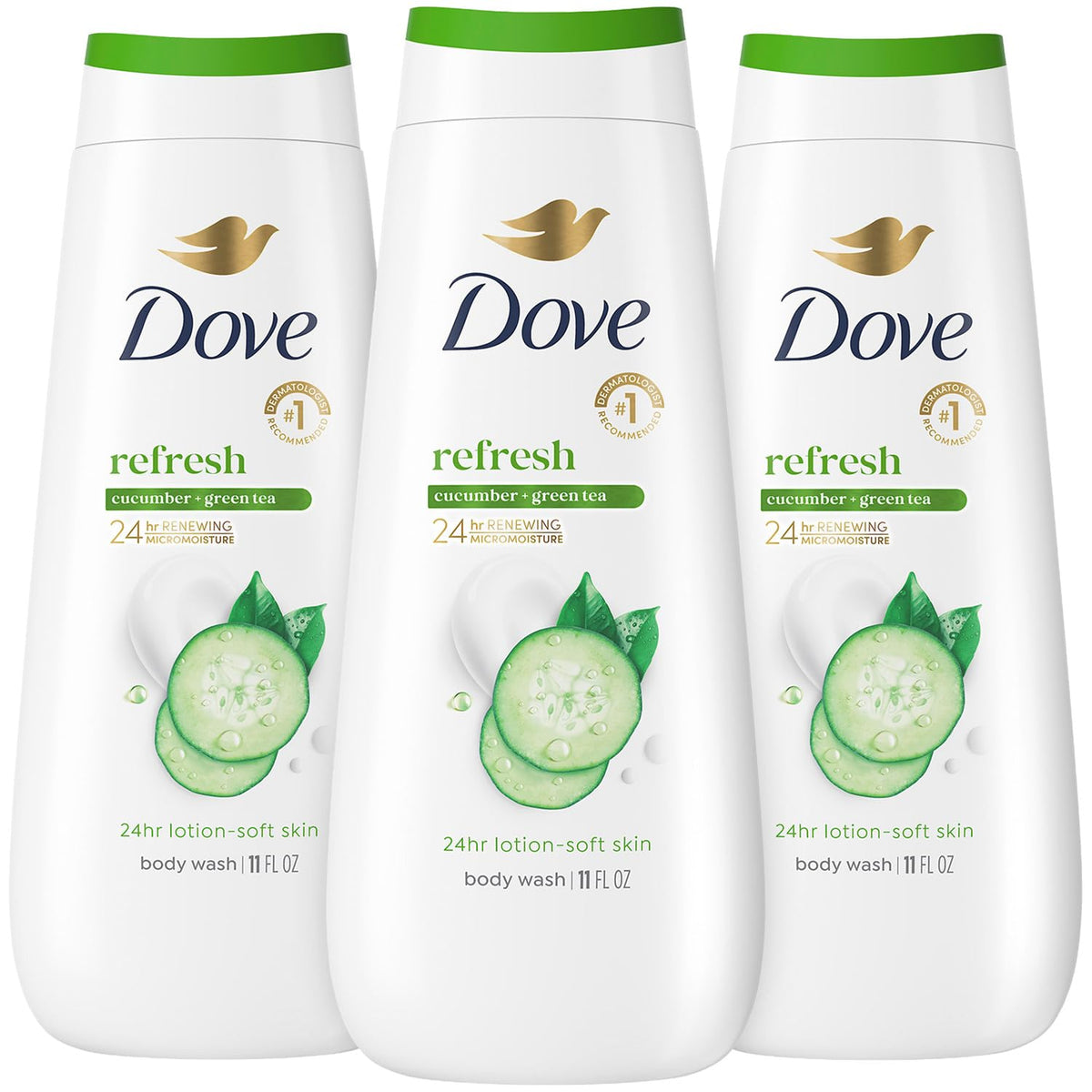 Dove Refresh Body Wash 3-Pack featuring Cucumber & Green Tea scent
