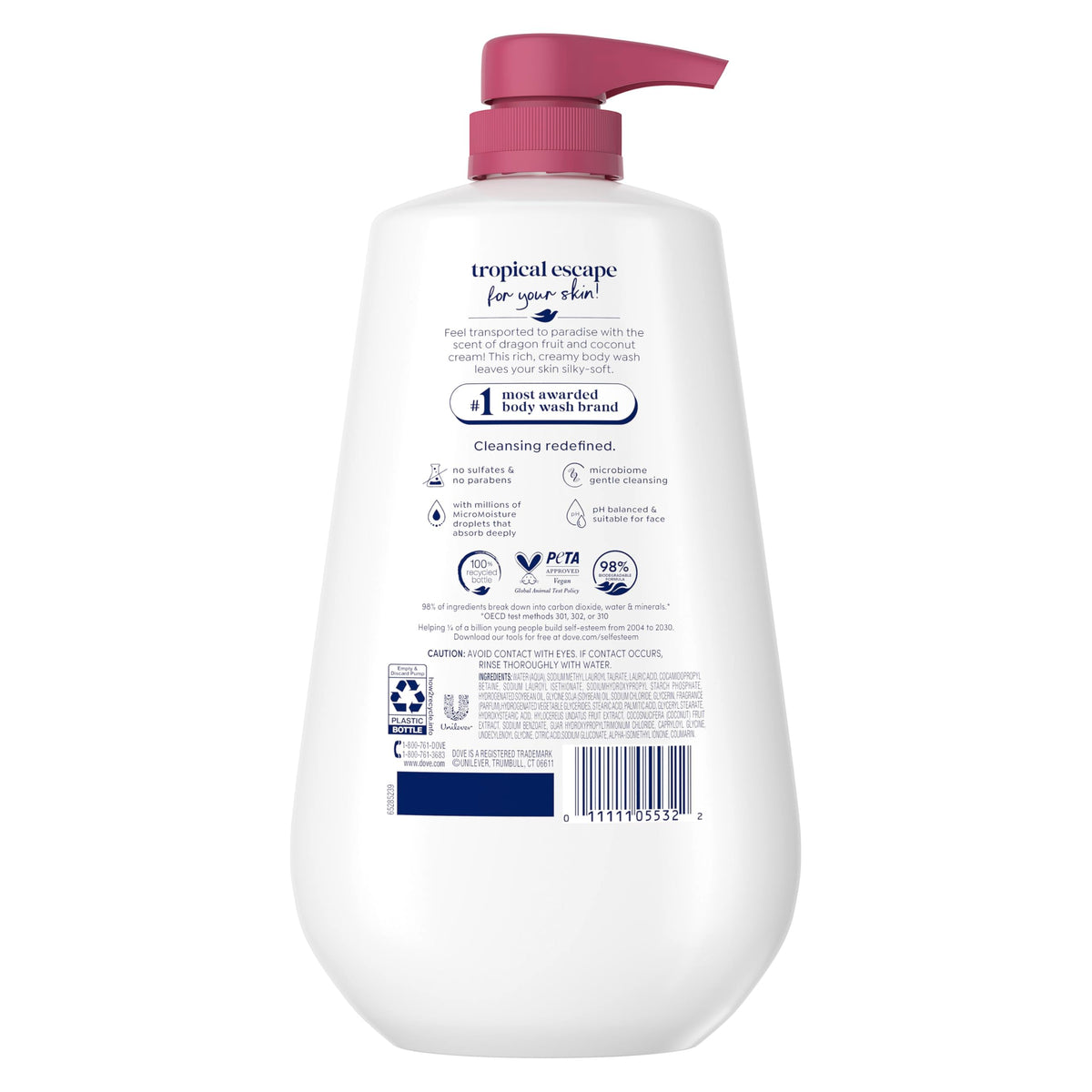 Dove Replenish Body Wash Dragon Fruit & Coconut Cream pump close-up