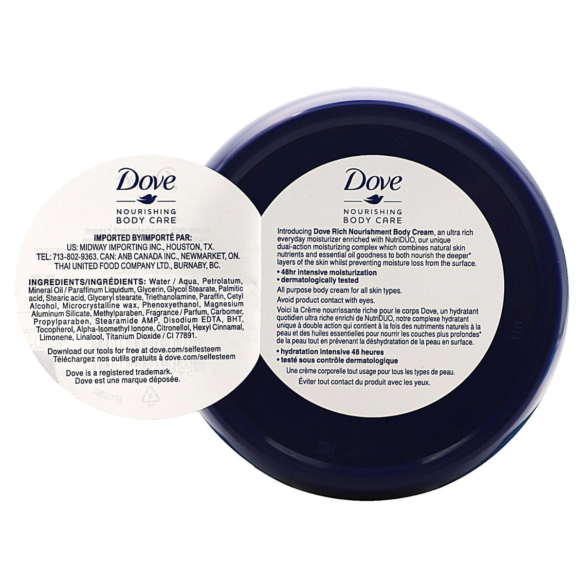 Dove Rich Nourishing Cream 5.07 Oz jar side view