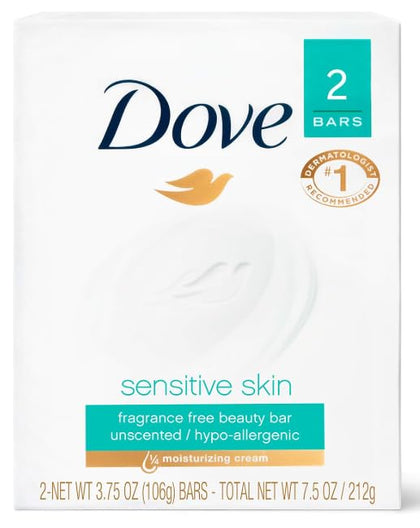 Dove Sensitive Beauty Bar Soap 3.75 oz front view with packaging