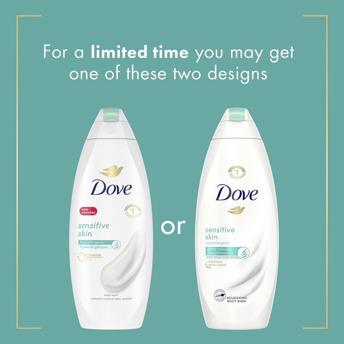 Dove Sensitive Skin Body Wash 12 oz back view
