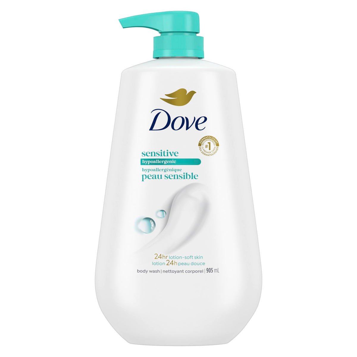 Dove Sensitive Skin Body Wash 34 fl oz pack of 3 front view