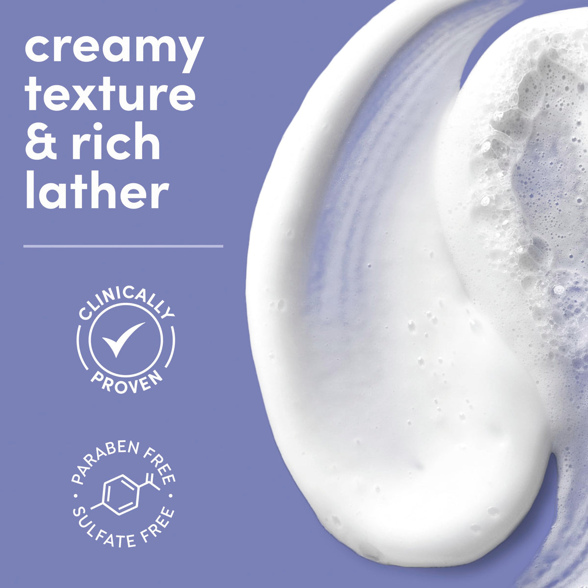 Dove Serum Body Wash Calming Moisture packaging with oat milk background