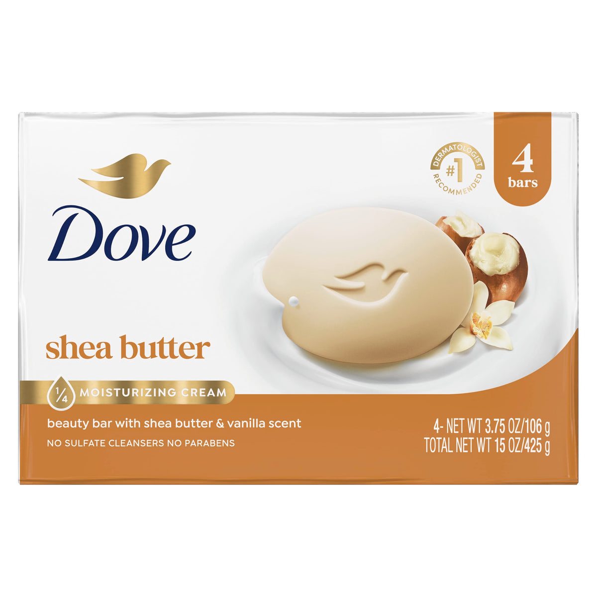 Dove Shea Butter Beauty Bar 4 Count front view