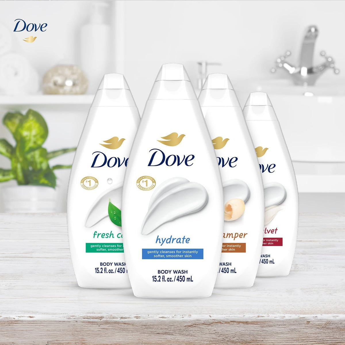 Dove Silky Velvet body wash front view in squeeze bottle
