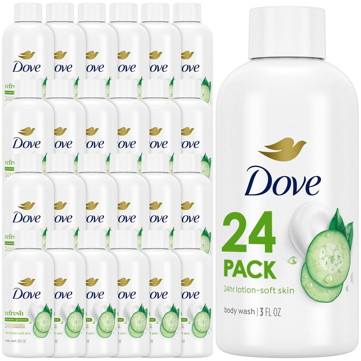 Dove Travel Body Wash 24-Pack Cucumber & Green Tea front view