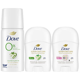 Dove Travel Deodorants for Women mini spray and sticks front view