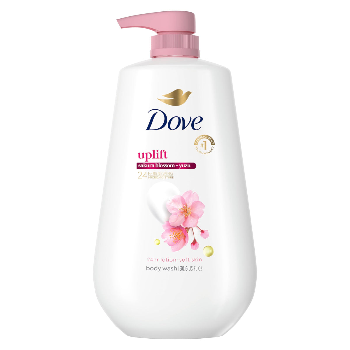 Dove Uplift Body Wash 30.6 oz front view with floral design