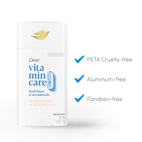 Dove VitaminCare+ Deodorant Stick cap removed to show stick