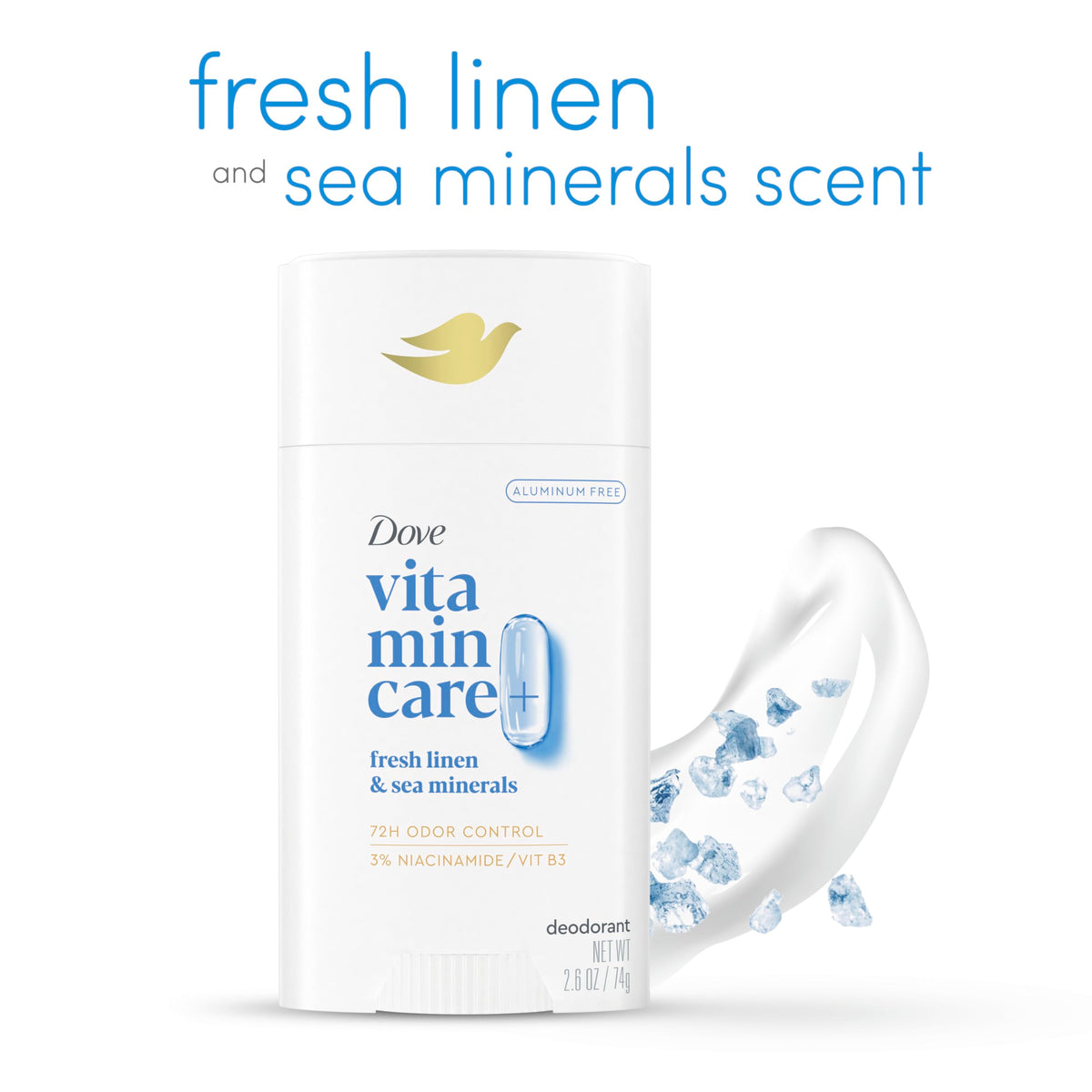 Dove VitaminCare+ Deodorant Stick showing the side view with label