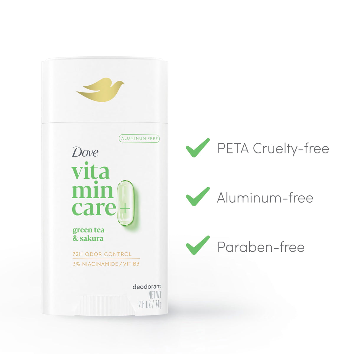 Dove VitaminCare+ Green Tea & Sakura Deodorant Stick side view
