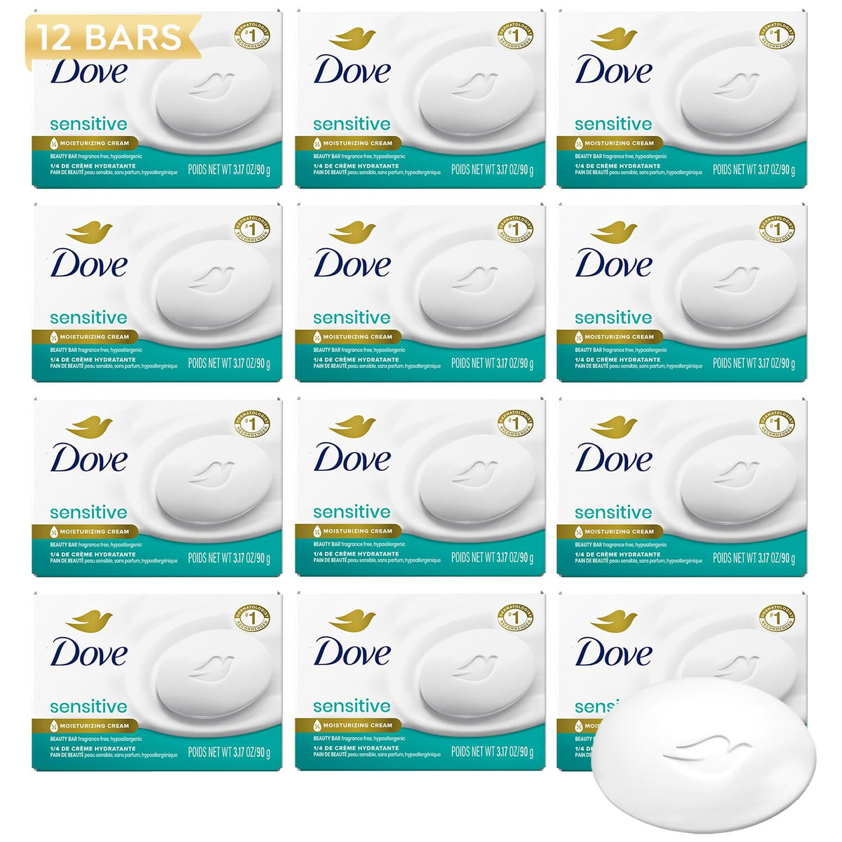 Dove White Cream Bar Soap 12-Pack front view with packaging