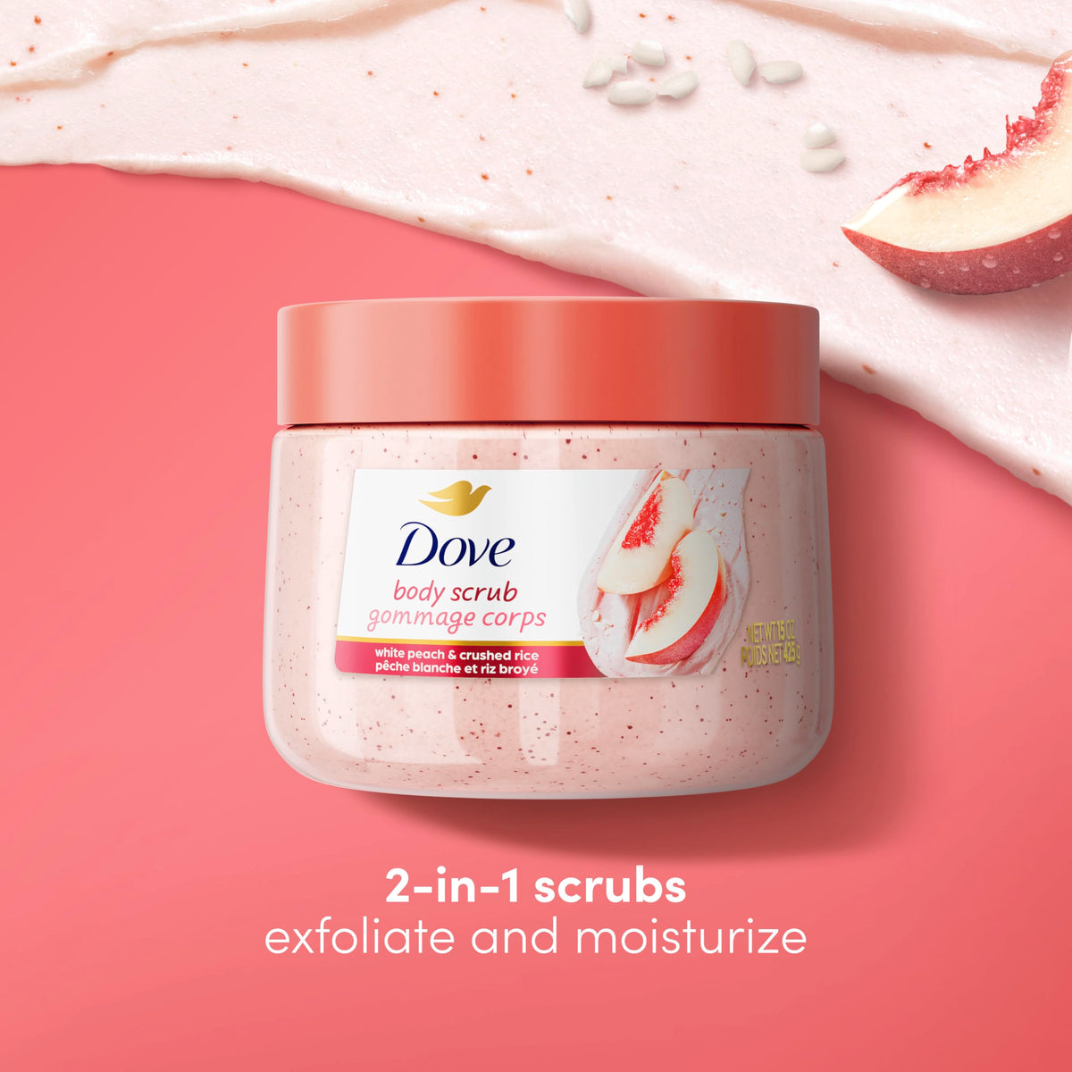 Dove White Peach & Crushed Rice Body Scrub creamy texture close-up