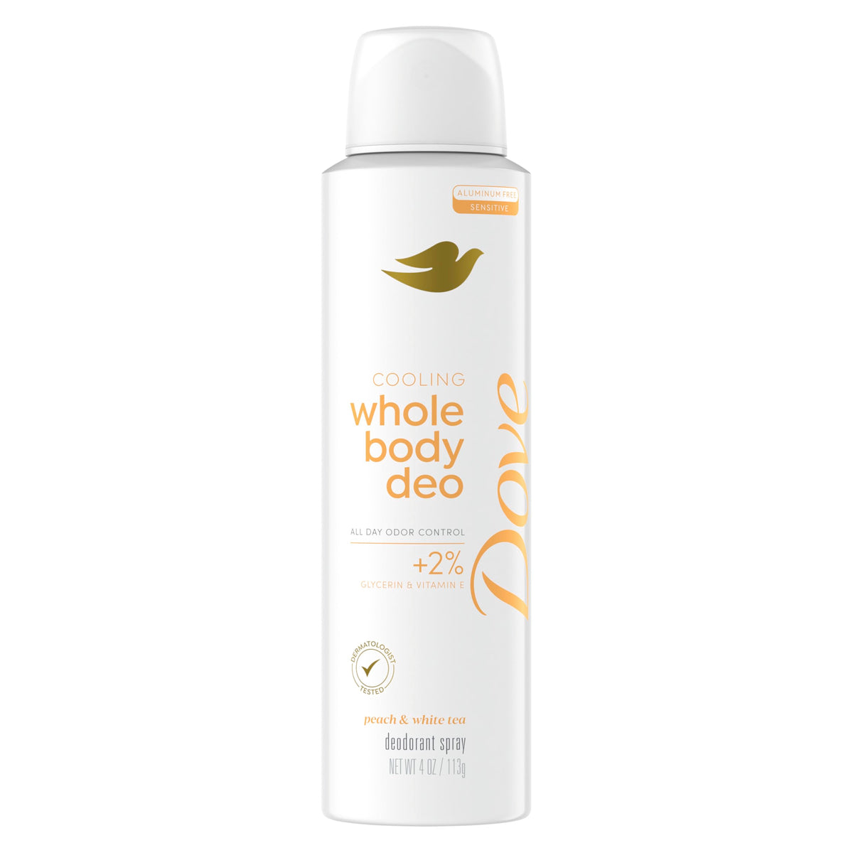 Dove Whole Body Deodorant Cooling Spray Peach & White Tea 150g front view