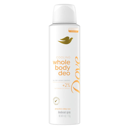 Dove Whole Body Deodorant Cooling Spray Peach & White Tea 150g front view