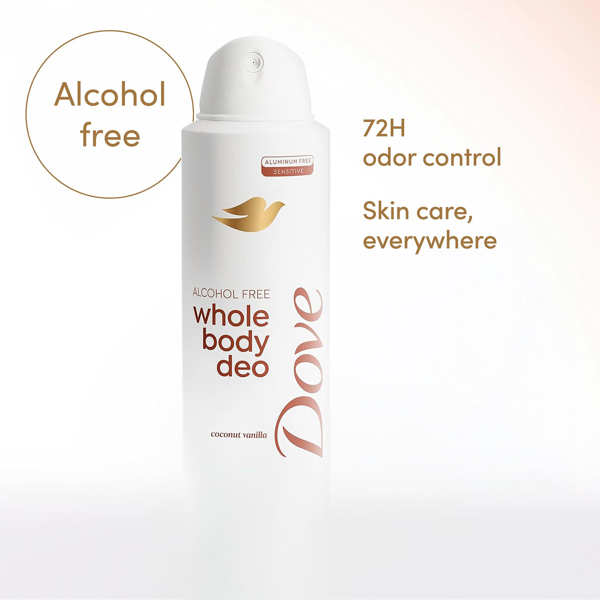 Dove Whole Body Deodorant Spray Coconut Vanilla 4 oz side view