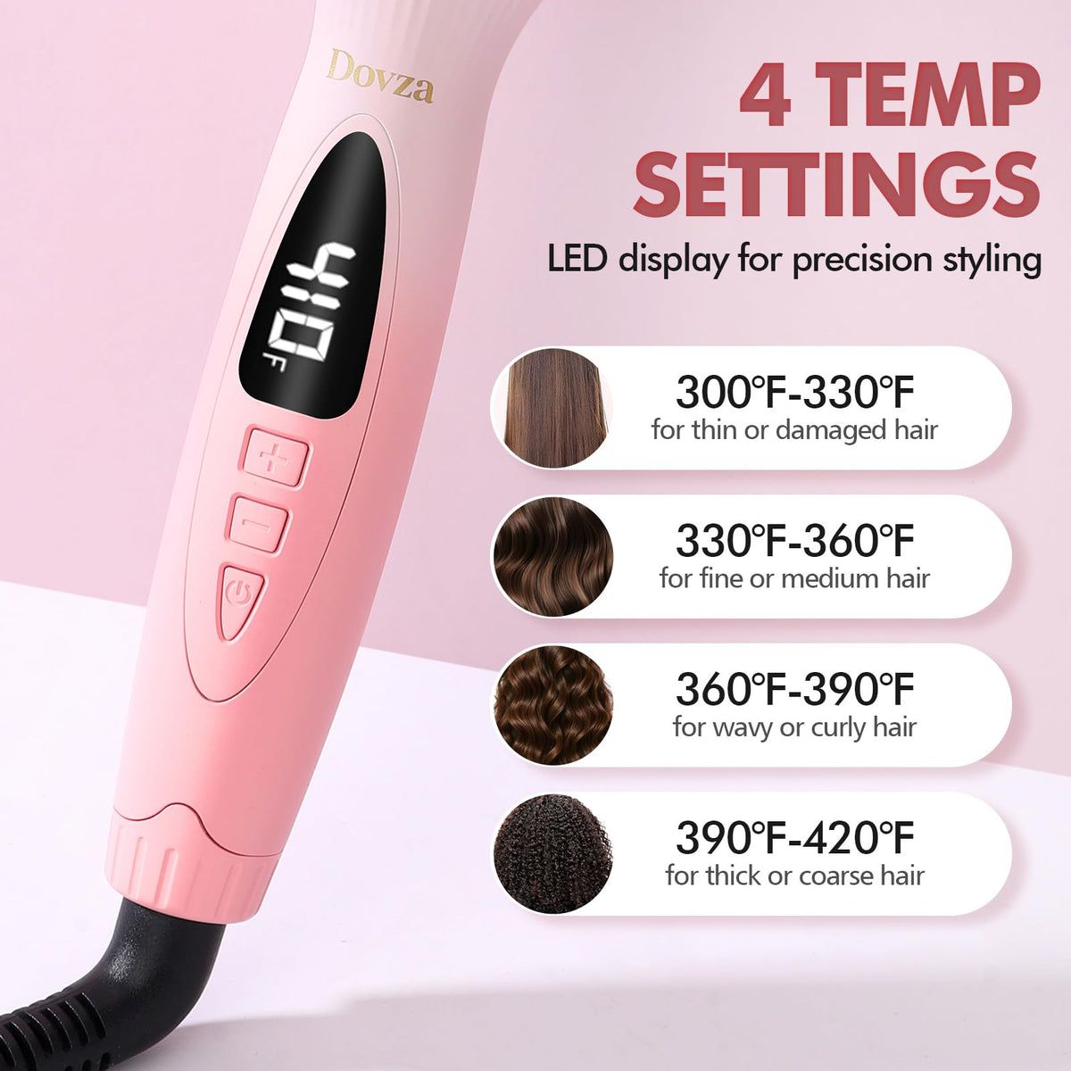 DOVZA Blowout support Thermal Brush with heat settings displayed