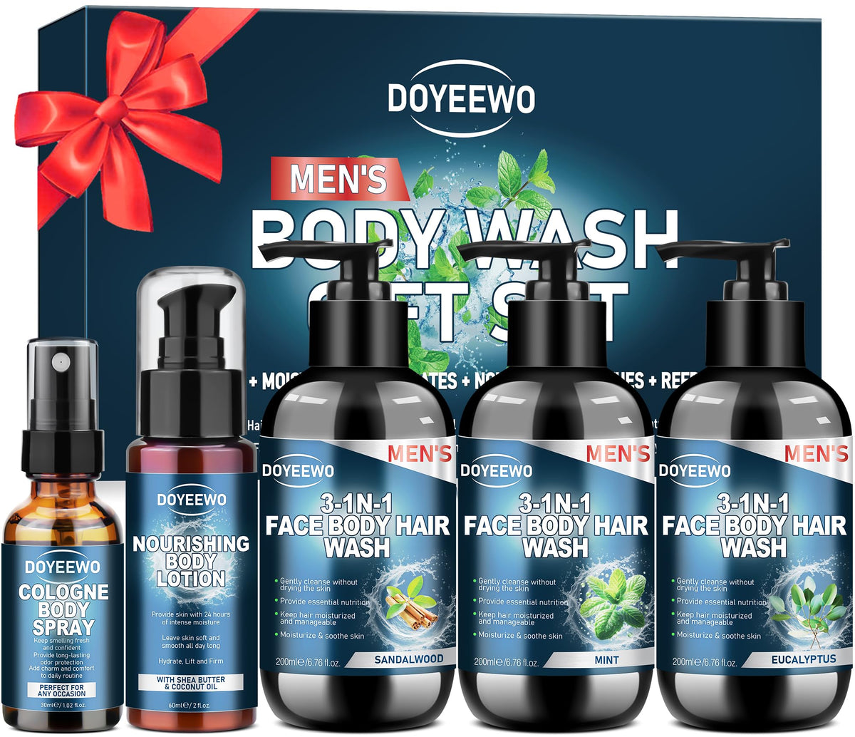 DOYEEWO Men's Body Wash Gift Set with Sandalwood, Eucalyptus, Mint