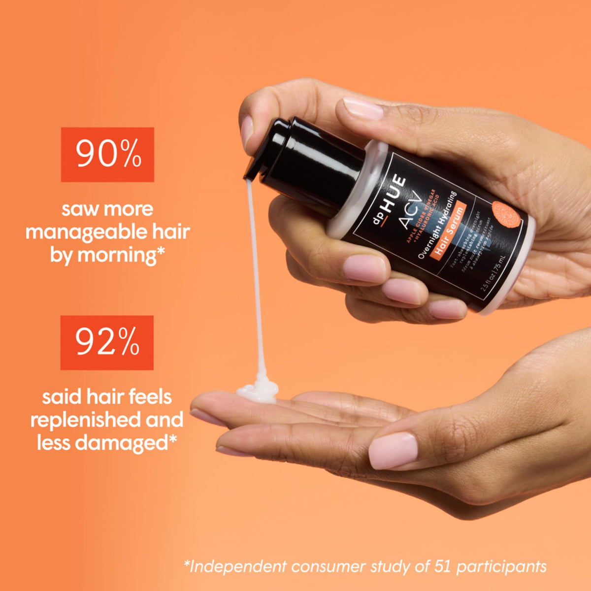 dpHUE hair serum application on hair