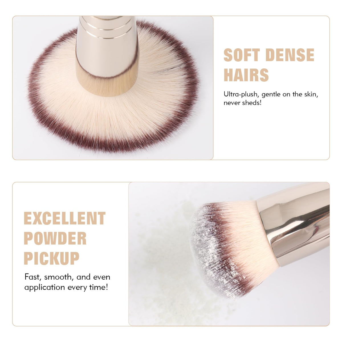 dpolla Dual-Ended Foundation Brush on a makeup vanity with products