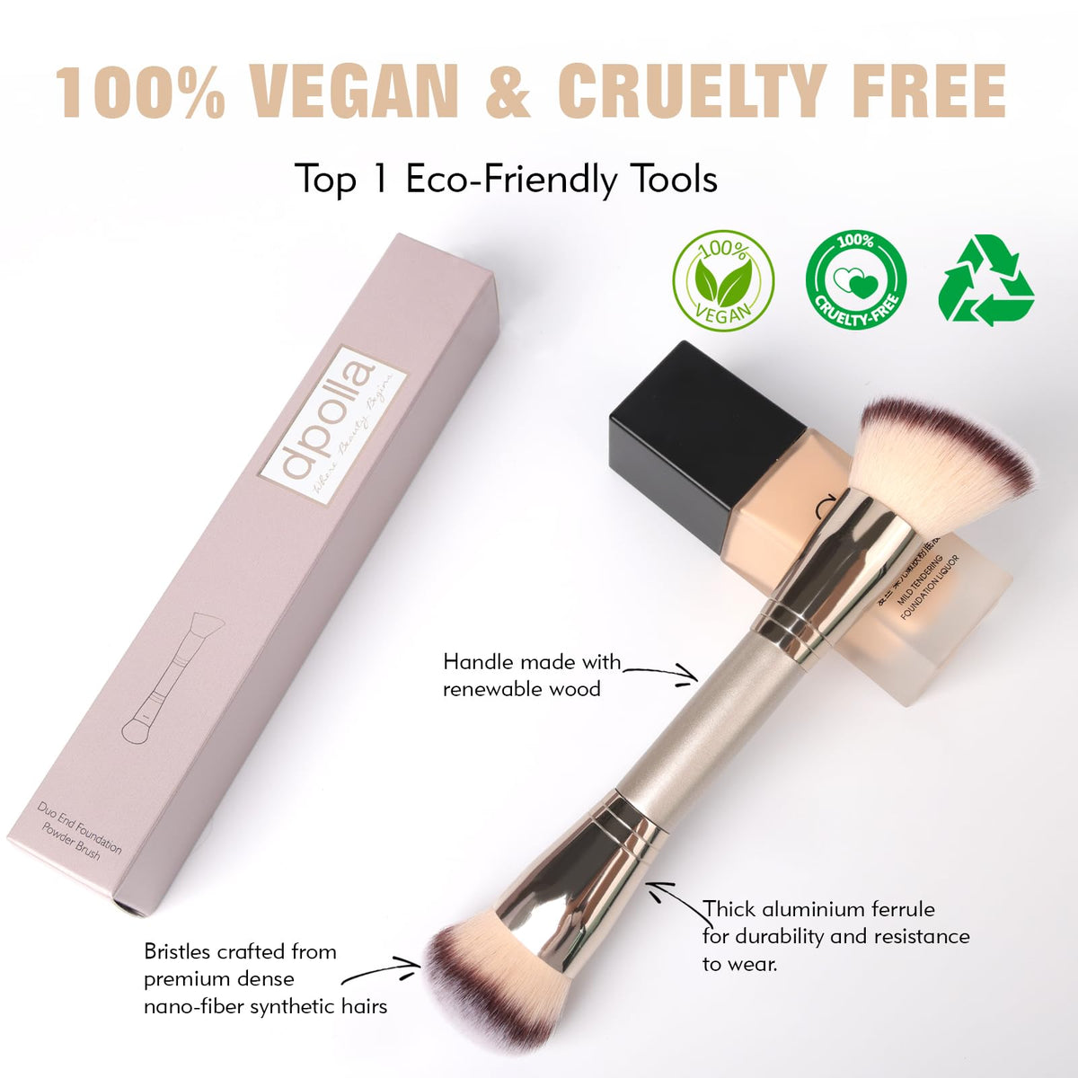 dpolla Dual-Ended Foundation Brush packaging with eco-friendly branding