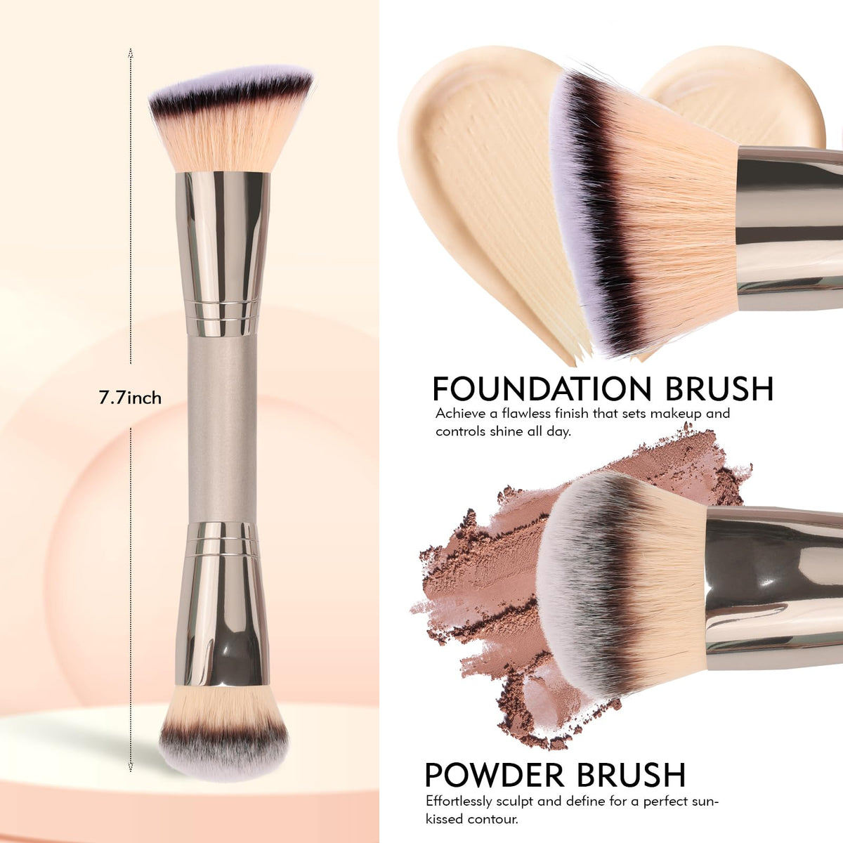 dpolla Dual-Ended Foundation Brush showing slanted head for liquid foundation