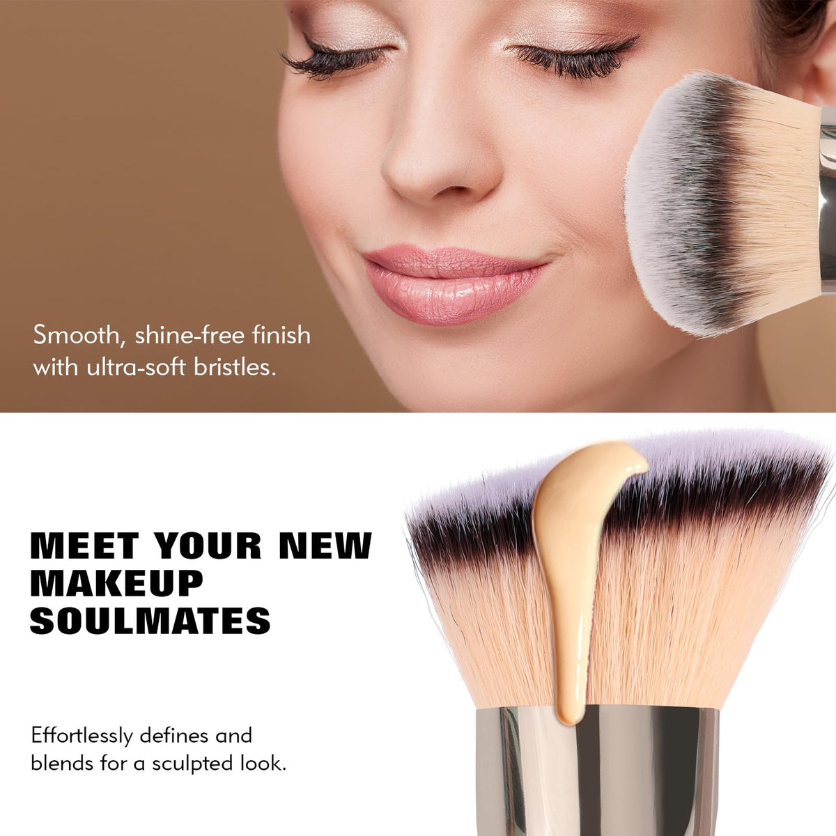 dpolla Dual-Ended Foundation Brush with champagne-gold ferrule and wooden handle