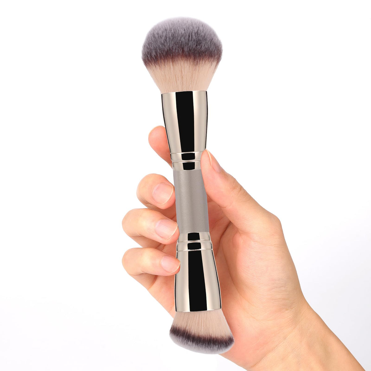 dpolla dual-ended makeup brush front view with round and angled ends