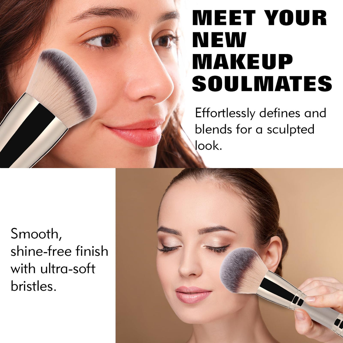 dpolla dual-ended makeup brush with champagne-gold handle