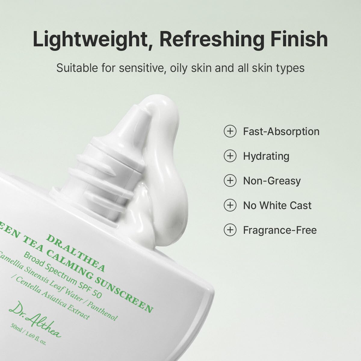 Dr.Althea Green Tea Calming Sunscreen SPF 50 with natural ingredients