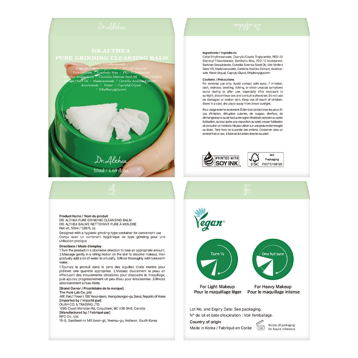 Dr.Althea Pure Grinding Cleansing Balm with ingredients list