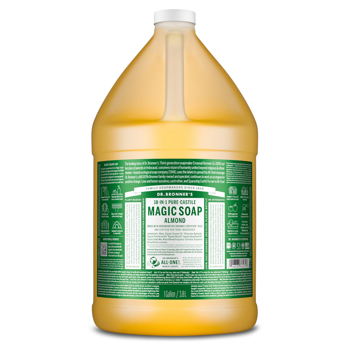 Dr. Bronner's Almond Pure-Castile Liquid Soap 1 Gallon front view