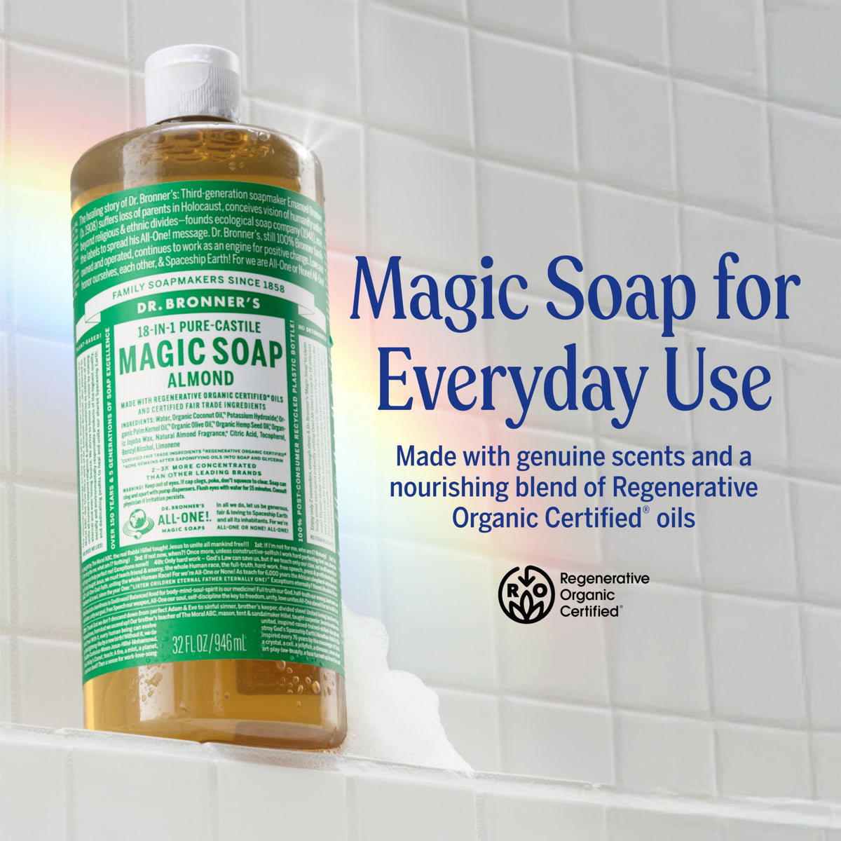 Dr. Bronner's Almond Pure-Castile Liquid Soap 32 oz back view